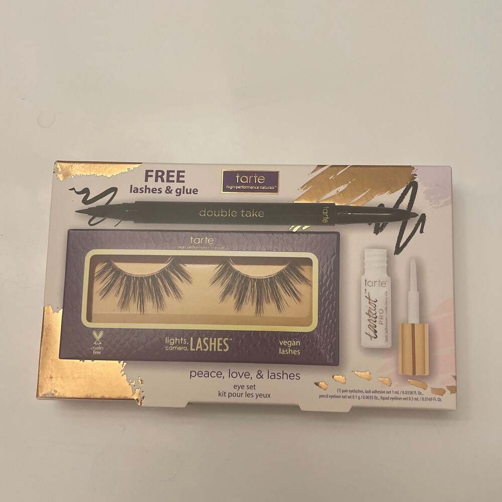 Tarte Peace, Love, & Lashes Eye Set with Double Take Eyeliner, and Glue.